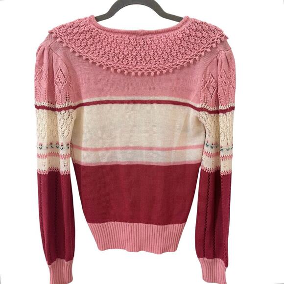 Vintage Ricki Knit Pointelle Tulip Cottagecore Coquette Pink Sweater Sz Medium - Picture 5 of 10
